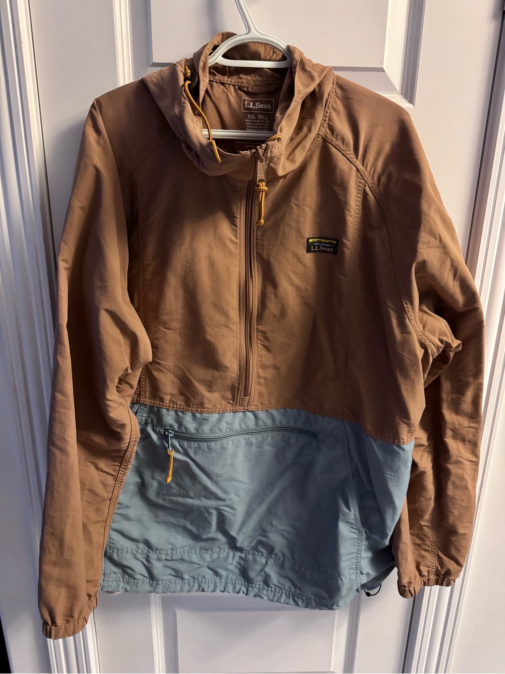 L.L. Bean Two-Tone Brown and Light Blue Hooded Windbreaker
